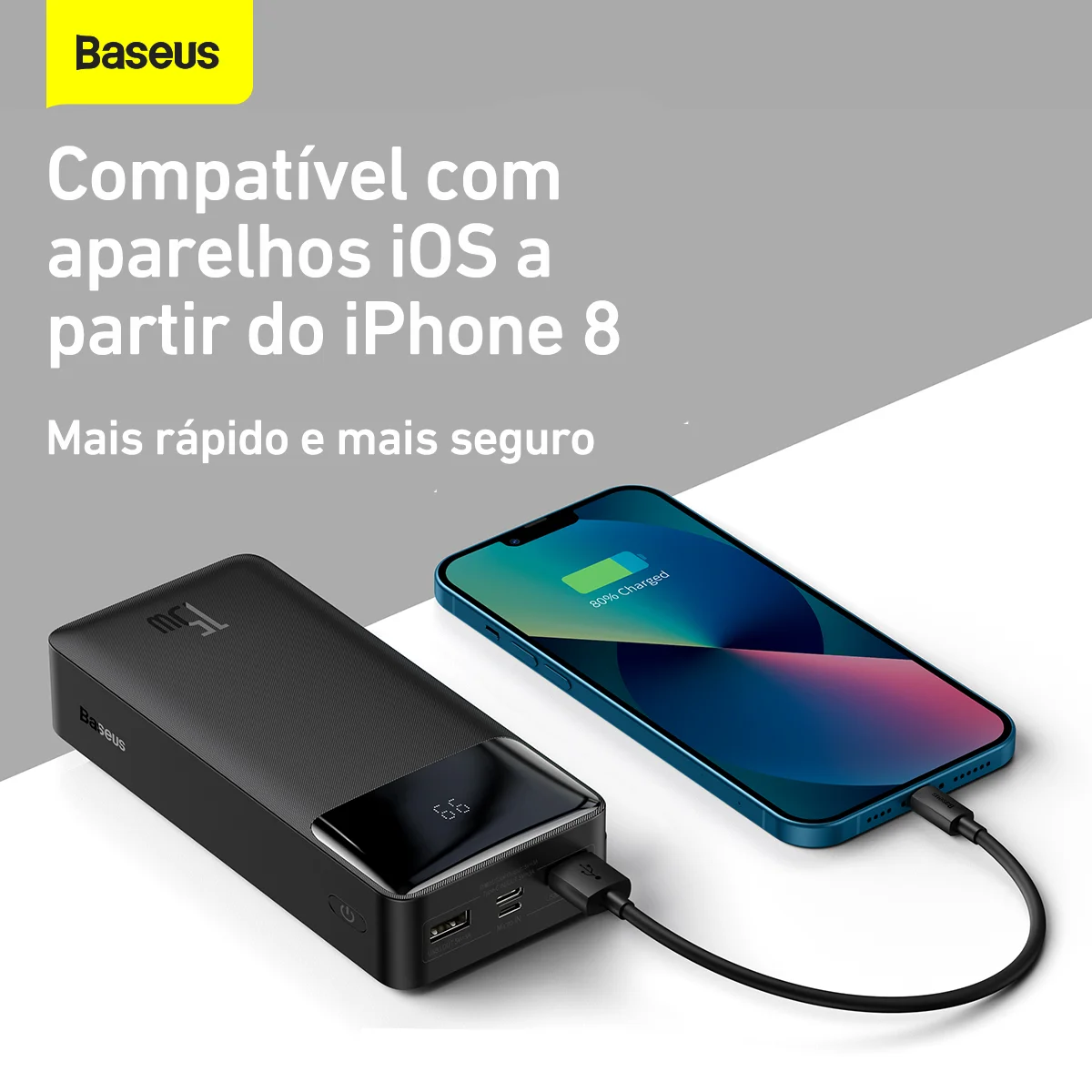 Carregador Portátil Recarregável USB Powerbank Baseus 30000mah 15w Display Digital - Imagem 5