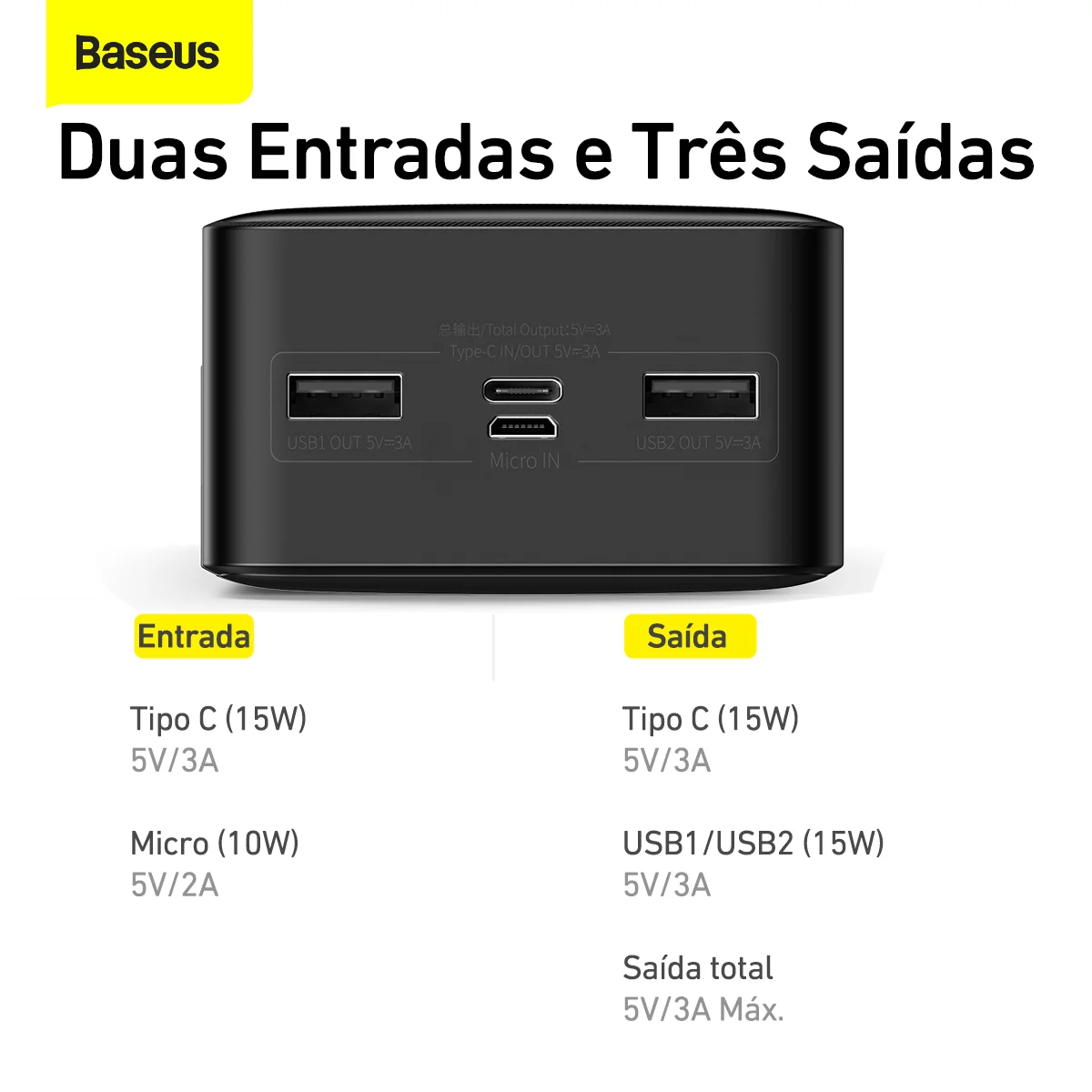 Carregador Portátil Recarregável USB Powerbank Baseus 30000mah 15w Display Digital - Imagem 6