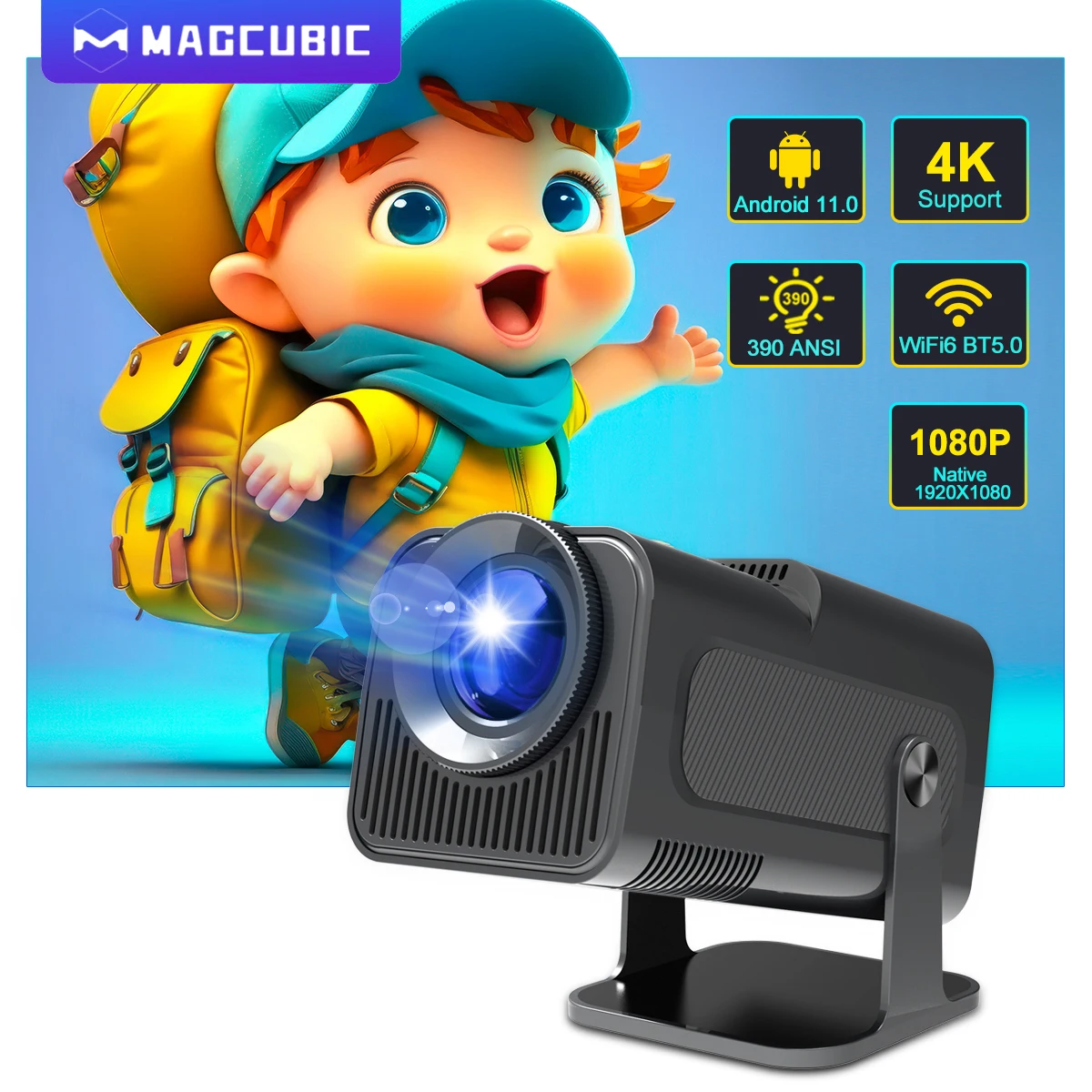 Projetor Portátil 4K Magcubic HY320 – Android 11, Full HD, Wi-Fi 6, BT 5.0